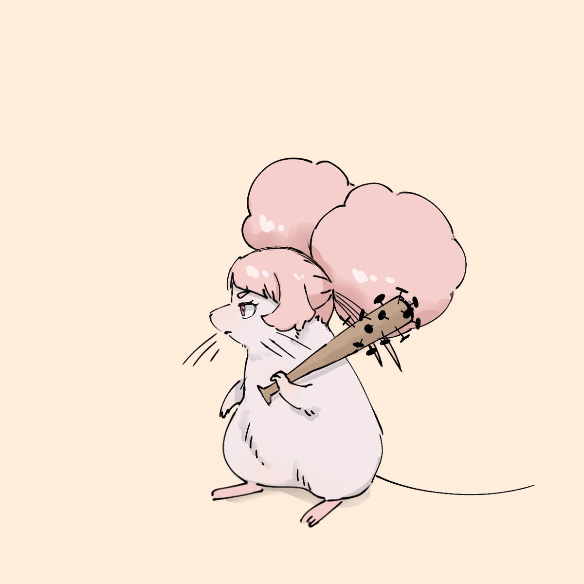 no humans animalization baseball bat cat holding nail pink hair  illustration images