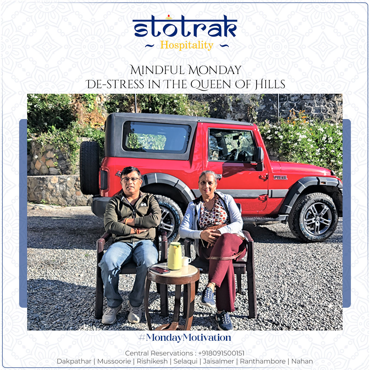 StotrakH's tweet photo. Monday is that you? Mindful Monday De-stress in the Queen of Hills.

To know more, Call us at 📞 +91 95600 42979

.
#stotrak #hospitality #stotrahospitality #resort #spa #sukoon #luxuryhotel #sportsfacilities #organicfarming #dakpathar #ecofriendly #urbenlifestyle #meditation https://t.co/98EhyHj8nQ