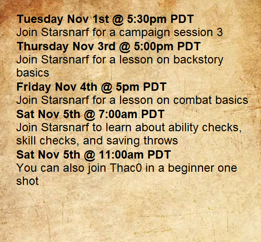 Nat20Academy's tweet photo. One of our favorite ways to spend our free time is playing #dnd. You can join us this week in any of our lessons! Join our Discord https://t.co/TCJg2fdenE and message the instructor. We'd love to have you as part of our community! #Nat20Academy #ttrpg #dnd5e https://t.co/XTYViIPKEX