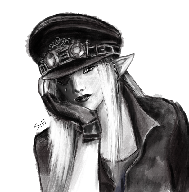 B&W sketch of Sophie for her November profile pic. #art #digitalsketching #DigitalArtist #illustrator #ffxivart #ffxiv #Elezen #sofiimagines