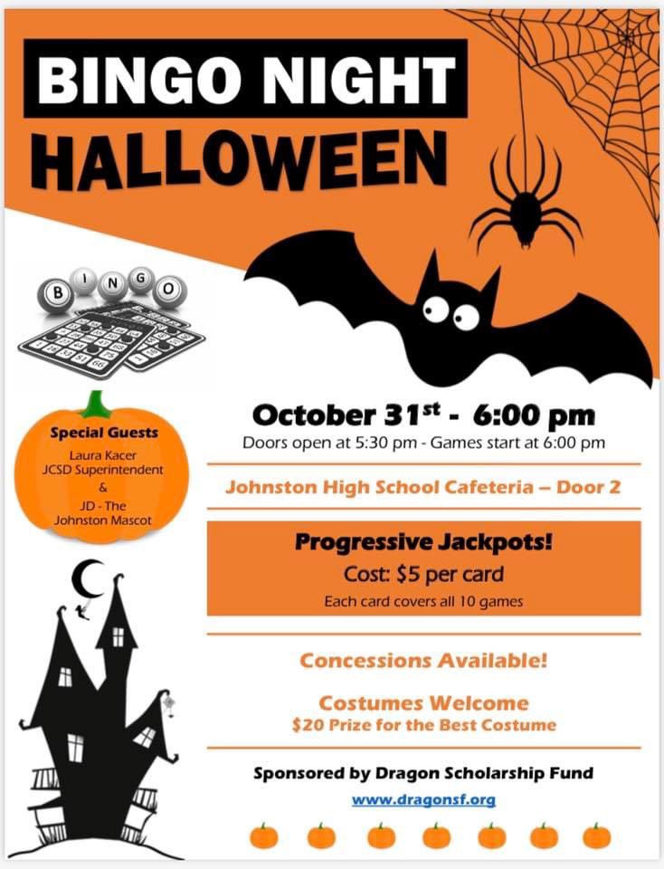 Happy Beggars’ Night! Don’t forget about Bingo Night tomorrow, 6 p.m. at JHS. The event is a fundraiser for the Dragon Scholarship Fund. facebook.com/events/s/hallo…