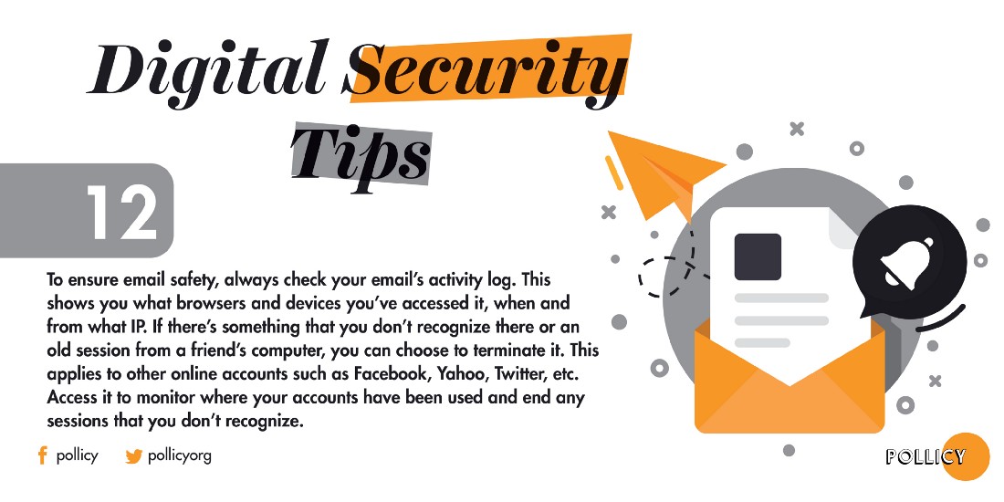 To ensure email safety, always check your email’s activity log. This shows you what browsers and devices you’ve accessed it, when, and from what IP. If there’s something that you don’t recognize there or an old session from a friend’s computer, you..

#CybersecurityAwarenessMonth