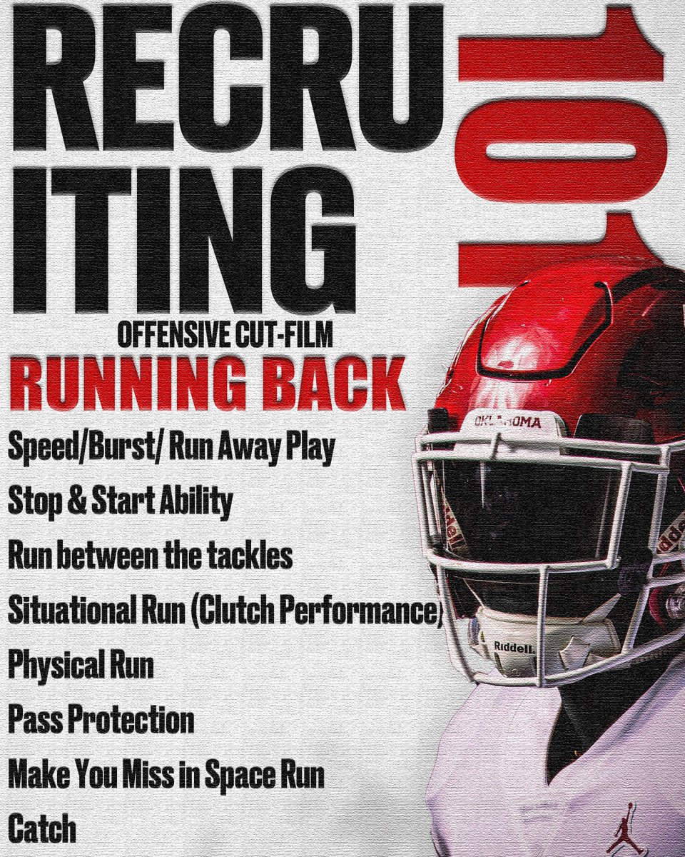 RECRUITs: Running Back, you will need to have these clips FIRST in your FILM, showing your BEST positional attributes. These clips will help answer the questions about your skills, factors, and ability to play the position. #Recruiting101
