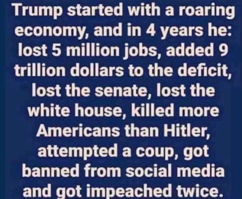 Democracy1975's tweet photo. @amandahenry546 @LattinRob @deancain Four years ago? Trump was hardly getting started with wrecking the country. https://t.co/X6r9O7hfIo