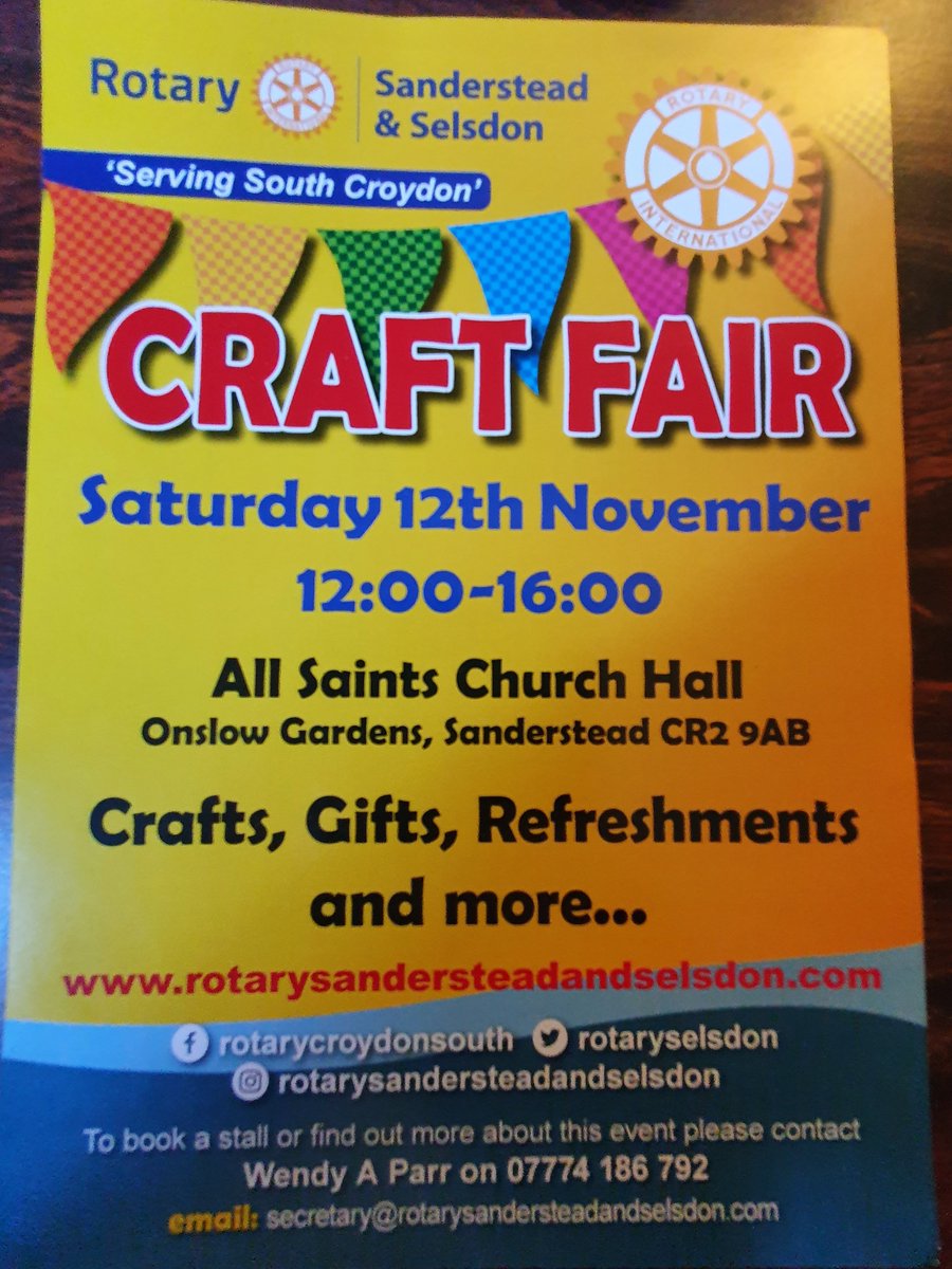 RotarySelsdon's tweet photo. Craft Fair Sat 12th November - All Saints Church Hall 12.00-16.00. Come along &amp; enjoy our fair. 
Rotary Rocks  ...................... https://t.co/3weYV0io8O