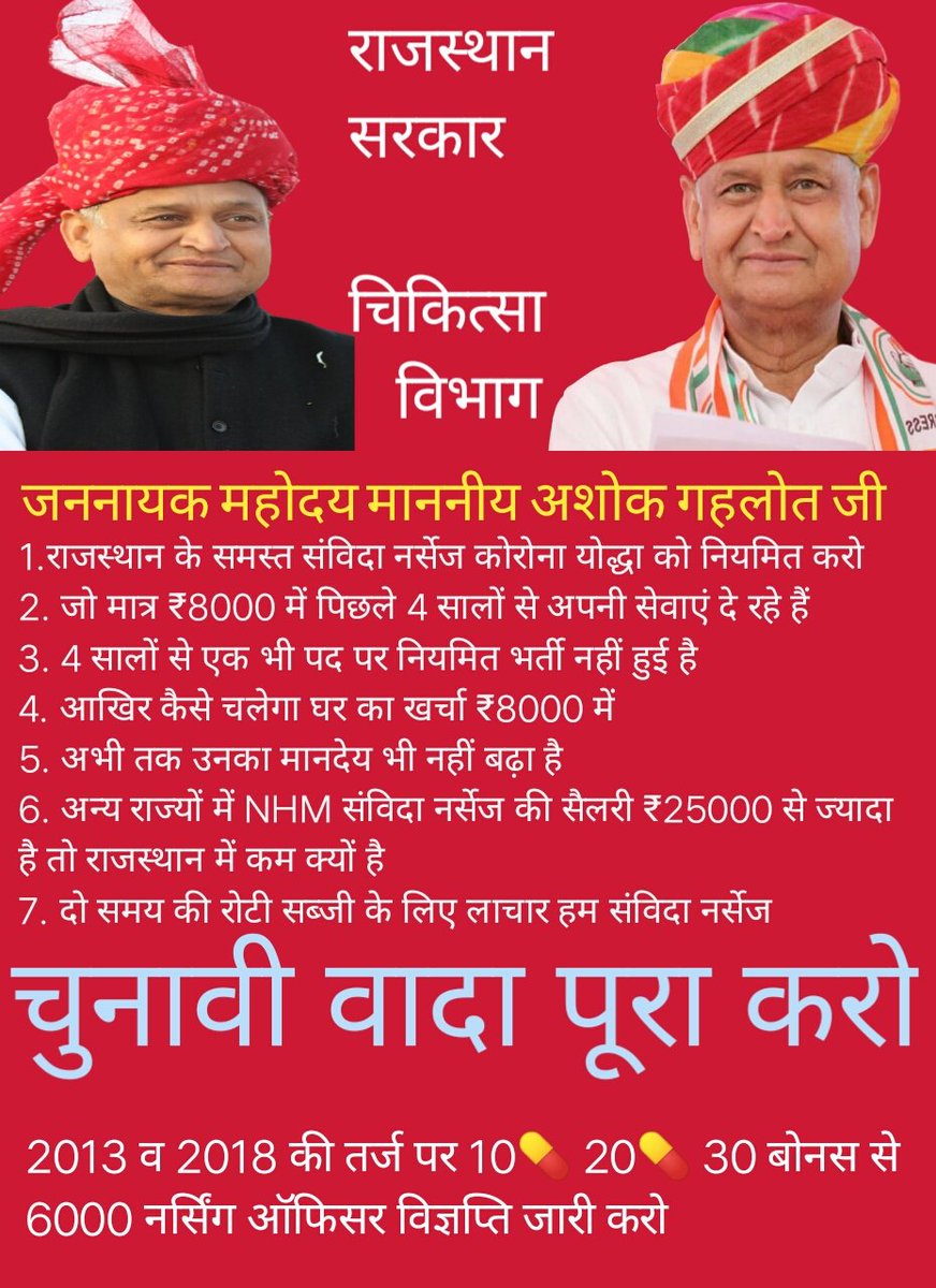 NURSERAJASTHAN's tweet photo. राजस्थान सरकार चिकित्सा विभाग
@ashokgehlot51
@OmMathur_bjp
@RajCMO 
@RajGovOfficial
@ramlalsharmabjp
@akhilarora93 
@plmeenaINC
@_lokeshsharma 
@PParashar60
@BJP4India
@AshokParnamiBJP
@PMOIndia
@PSKhachariyawas 
@DRathore_INC 
@drsubhashg 
6000 नर्सिंग ऑफिसर विज्ञप्ति जारी करो https://t.co/2cCaiFd6xM