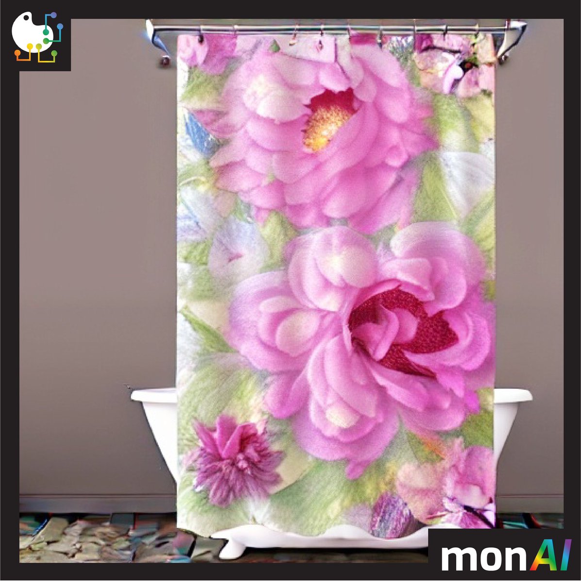 TesseractMobile's tweet photo. #Promptober2022 Day 30:😱 These might look like innocent floral shower curtains, but don't be fooled! There could be someone hiding behind those shower curtains! 

All of these images were made with the #AIArtGenerator, @monai_art👉 https://t.co/1W2qMOtNsu
#monaiart #fear https://t.co/mCGp3fDNDN