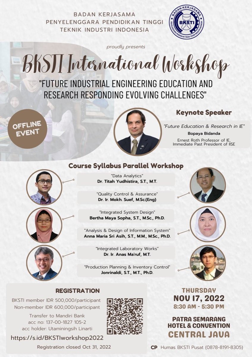 BKSTI_Pusat's tweet photo. Sudah daftar International workshop: Future Industrial Engineering Education and Research Responding Evolving Challenges? Hari ini terakhir lho! Ayo daftar segera di https://t.co/wht0kIvFSV https://t.co/Q2ycT1m8X4