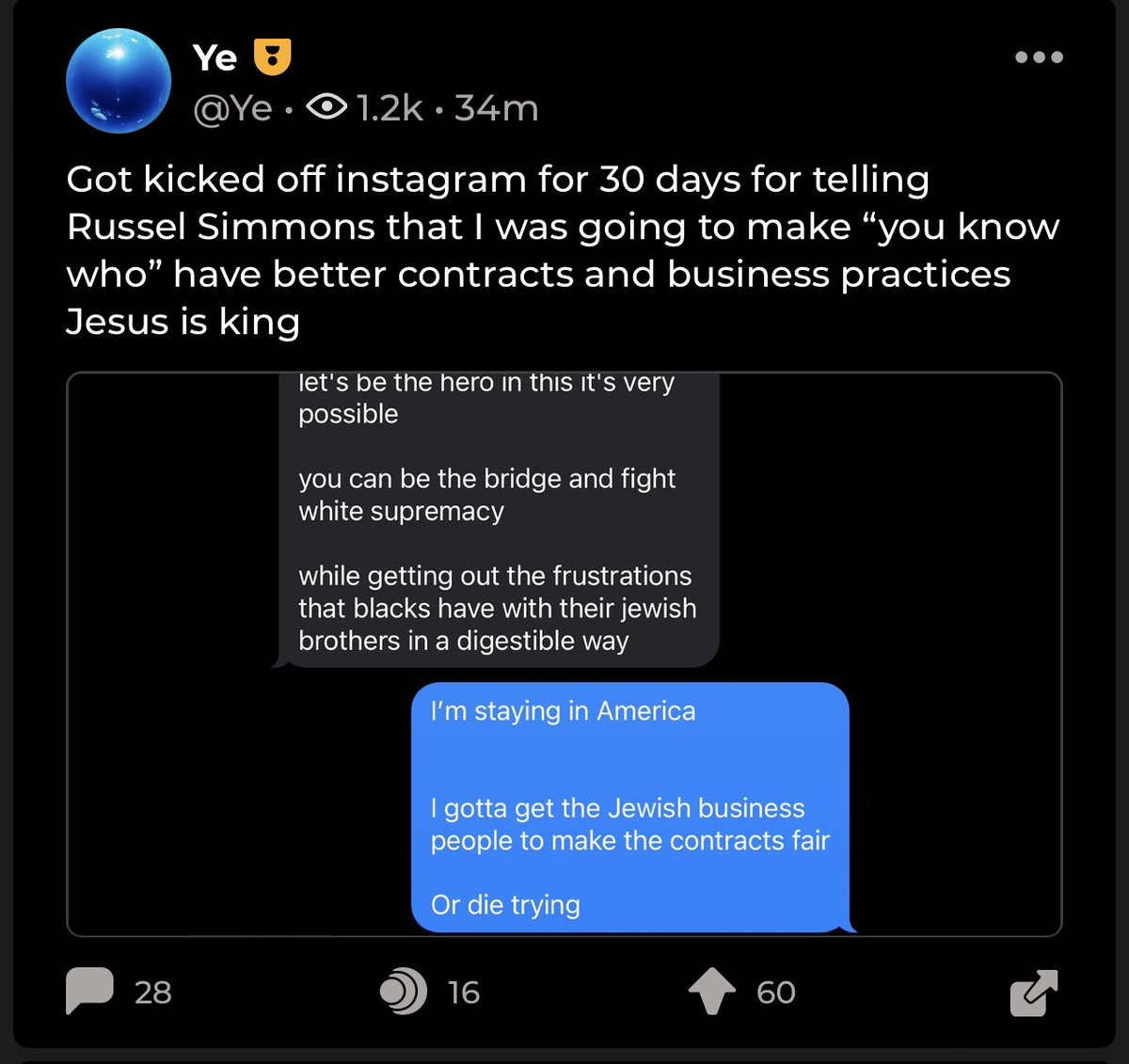 Kurrco's tweet photo. Ye (fka Kanye West) has been suspended from Instagram for 30 days https://t.co/tS0AA62kQO
