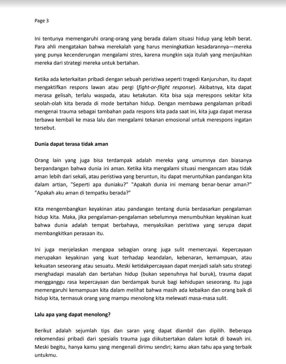 JoshEdwardsFilm's tweet photo. It's been almost 1 month since the #KanjuruhanDisaster 🙏

@HillsboroughSu1 &amp; the brilliant Dr Anne Eyre designed this leaflet to help survivors deal with the aftermath of such a traumatic event. It has been translated into Bahasa Indonesian 🇮🇩✍️ 1/3 #KanjuruhanBerduka https://t.co/Eznn4Swgaq
