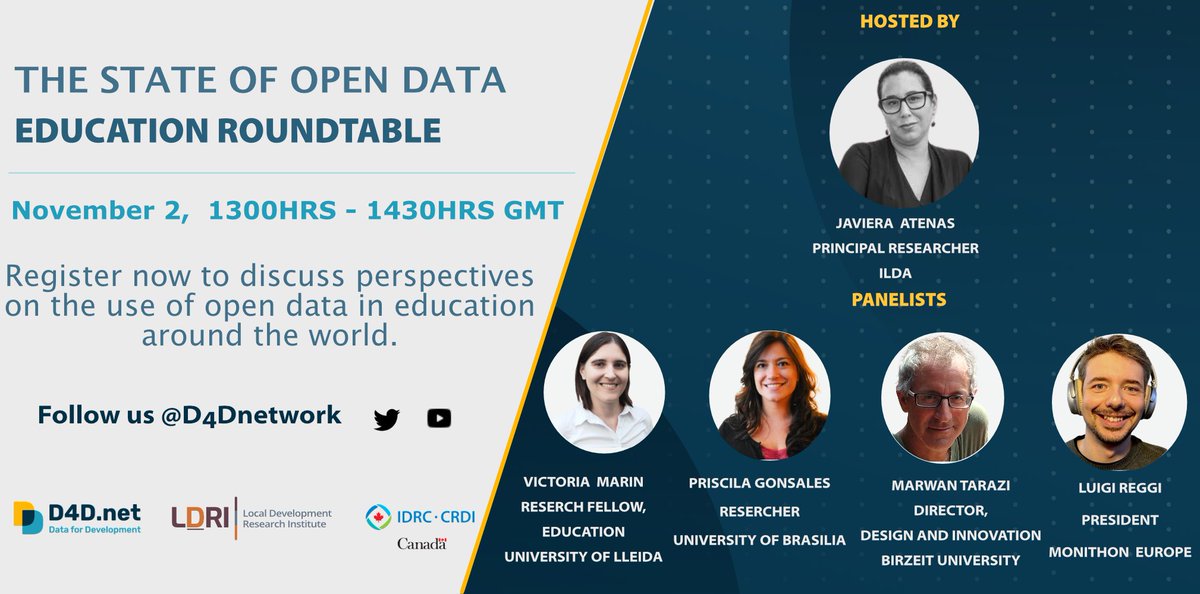 📢You are invited! What is the role of open data in #education? Join us for this session with @jatenas @vmarinj @Prigon @luigireggi and @BirzeitCCE's Marwan Tarazi. 📆2nd November 2022 ⏰ 1300 GMT, 4PM EAT 📌bit.ly/3el7GNs