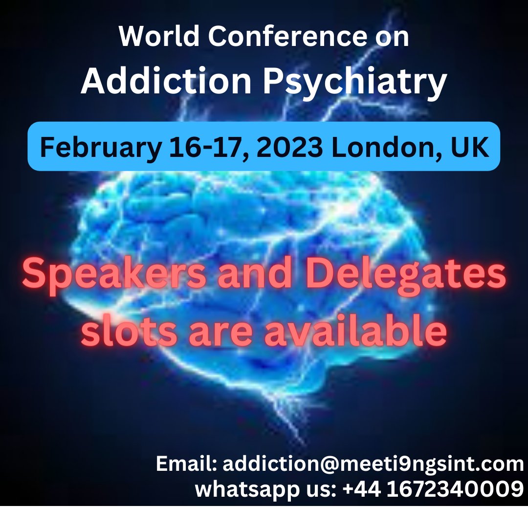 Addiction_22's tweet photo. #Addiction is a heightened elevation of #psychological dependence on both materialistic and non-materialistic charisma. It is a state of mind wherein neurochemicals have reached sufficient alteration.
#addiction #psychiatry #neuroscience #disorders #conferences #event #meetings https://t.co/xHBrEQClGo