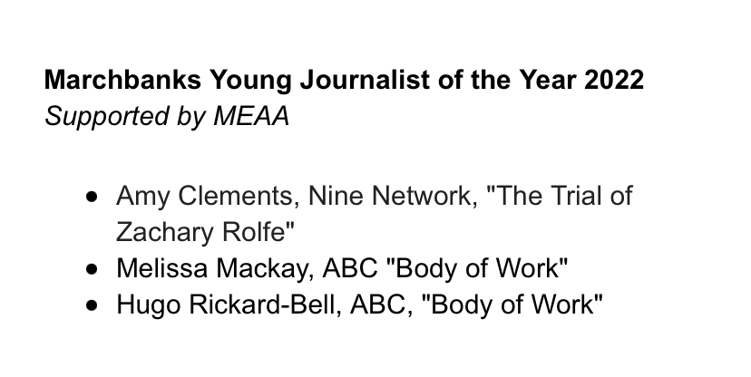 FINALISTS: 
Marchbanks Young Journalist of the Year 2022