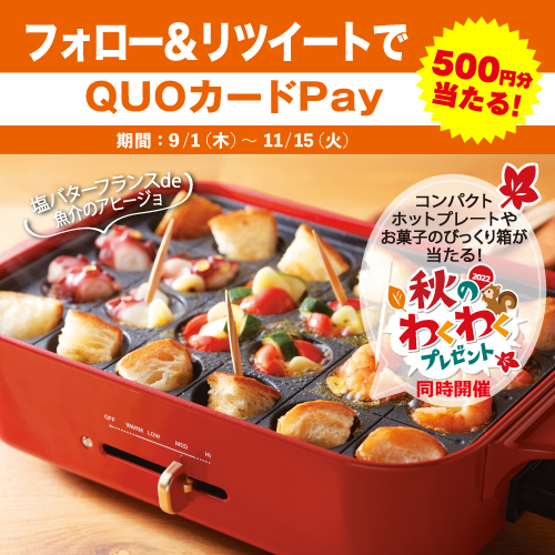 ／ #第3弾 スタート❗ #秋のわくわくプレゼント フォロー& #リツイートキャンペーン🎉 ＼ #QUOカードPay 500円分が、抽選で総計1,500名様に当たります🎁 ✅応募方法 ① @yamazakipan_cp をフォロー ②この投稿を11/15までにRT 規約:bit.ly/3PXIJVA ご応募お待ちしてます😉✨ #ヤマザキパン