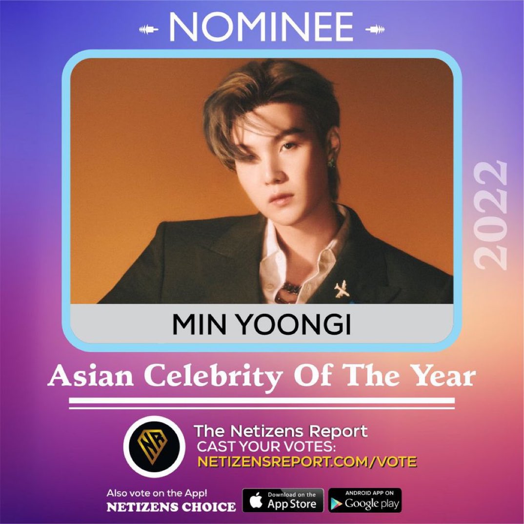 izesy_tk's tweet photo. I vote #SUGA #MinYoongi of BTS for #NETIZENSREPORT as Asian Celebrity Of The Year #ACOTY2022 #NOMINEE https://t.co/zioEu4l3qq
