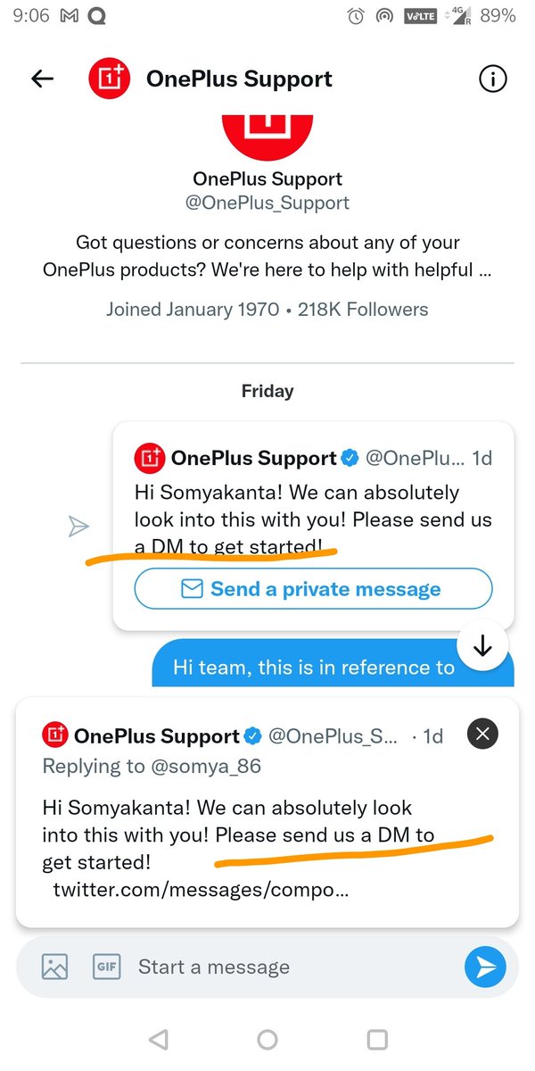 somya_86's tweet photo. @OnePlus_Support @OnePlus_IN @OnePlus_Support your reply is always "send DM" no matter how many times I explain my issue. Can you get someone to call and resolve. It's a bad customer experience you guys have https://t.co/PJks3Dj1ag