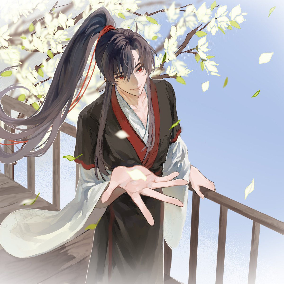 male focus 1boy long hair hanfu chinese clothes solo black robe  illustration images
