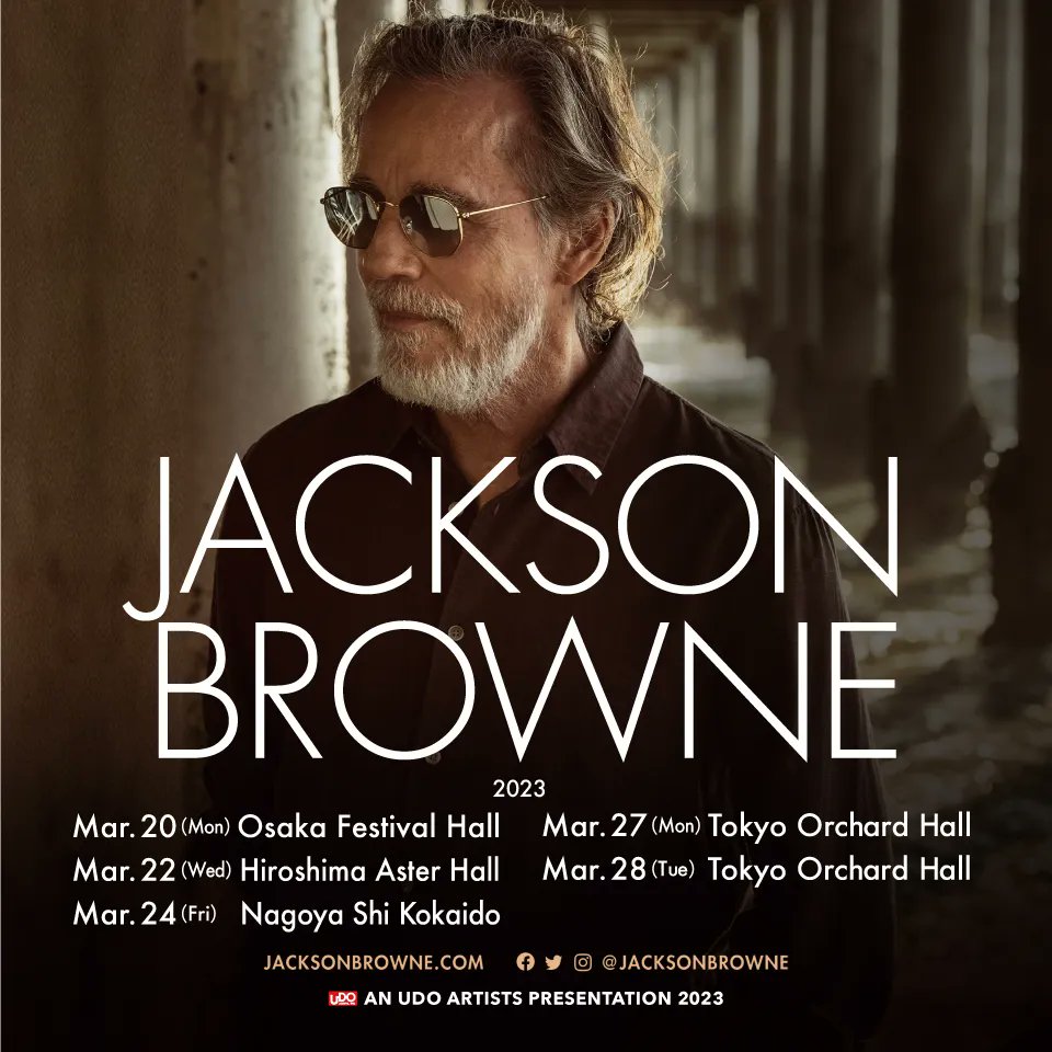 NEWS: Jackson Browne returns to #Japan with his full band in March 2023!
The JacksonBrowne.com pre-sale will begin Wednesday, November 2, 2022 at 9 am JST.  For more information on these and other shows, please visit JacksonBrowne.com.