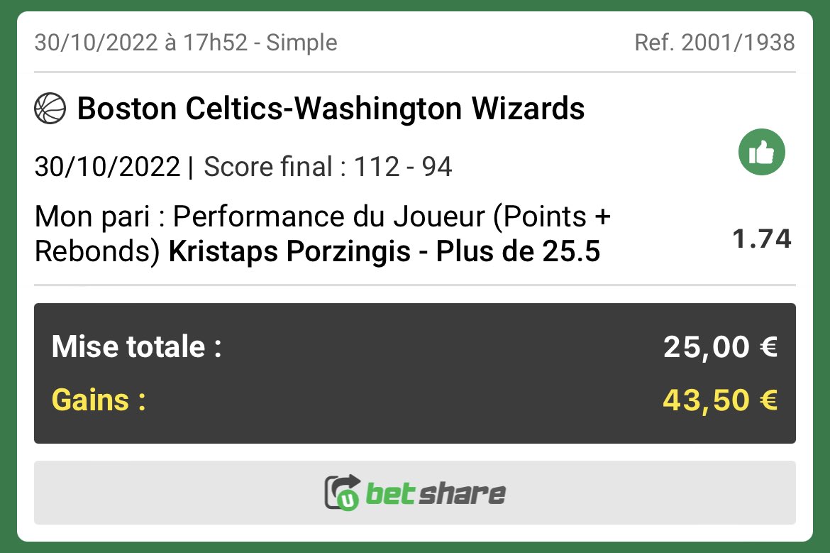SknurtBetting's tweet image. 🤑 ALERTE CARNAGE 6/8 | #NBA

#TeamParieur #NBATwitter🇺🇸
✅ Booker +4,5 passes @ 1,71 | 2%
✅ Porzingis +25,5 PR @ 1,74 | 1,25%
✖️ MIN [H-5,5] OT @ 1,85 | 1,25%

Et dans le @SknPassGratuit… ⬇️🔐
✅ 4/5 et +30% EN 13 NUITS. 😳

➔ RT/FAV + TICKETS = SOUTIEN 🙏❤️
