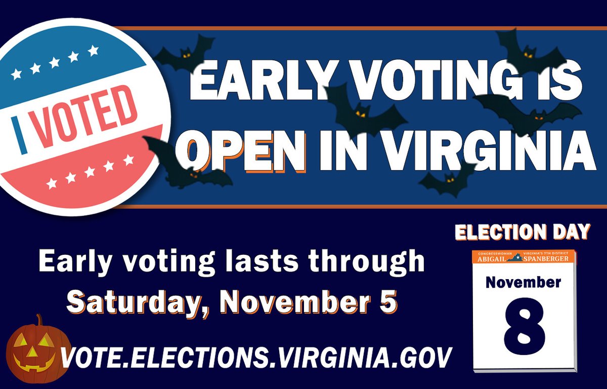 Happy Halloween! 🎃 One of the scariest things you can be for Halloween is a Virginian who doesn’t know that there are 6 DAYS LEFT to vote early ahead of November 8. You can find your early voting location at elections.virginia.gov/casting-a-ball…