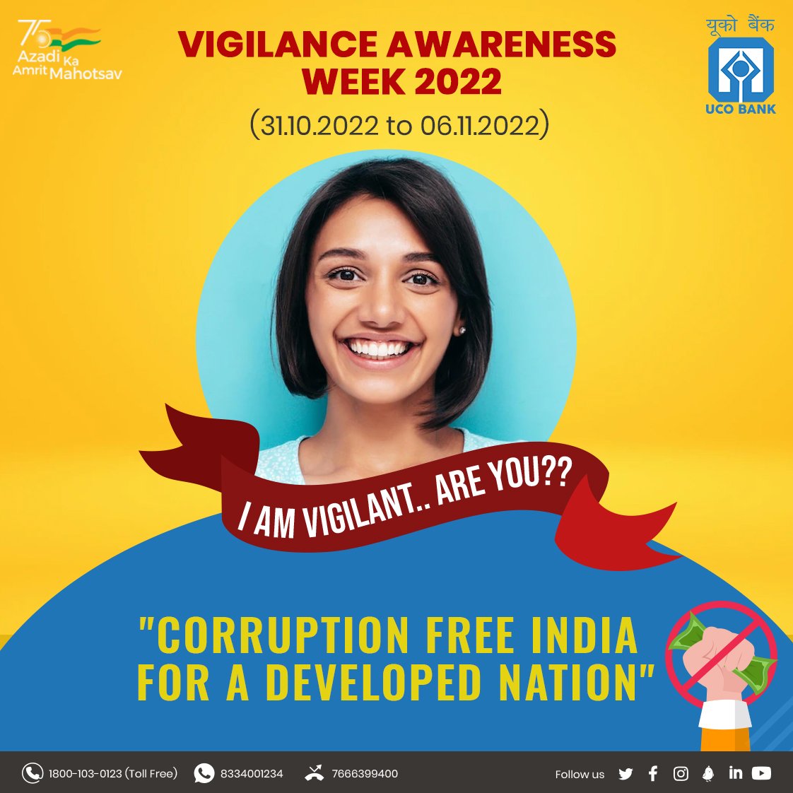 AUCBO_Tamilnadu's tweet photo. #VigilanceAwarenessWeek

Corruption Free India for a developed nation

Preventive vigilance and 
Strong PSBs regulated by government
can ensure a corruption Free nation

Every citizen has to unite 
@DFS_India
@PMOIndia
@FinMinIndia
@mkstalin
@ChairmanIba

#5DaysBanking https://t.co/JeVveCRnNA