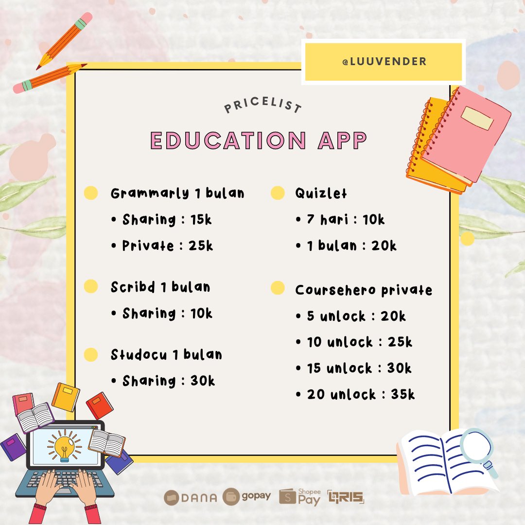 luuvender's tweet photo. Aku open jasa unlock unblur download scribd, academia, slideshare, chegg, coursehero, dll. Jasa cek turnitin &amp; cek grammarly.

💰Dana, ShopeePay, GoPay &amp; QRIS
📩https://t.co/kGZRtx4RsX

#zonaba #zonauang #zonajajan https://t.co/TSatdPscEr