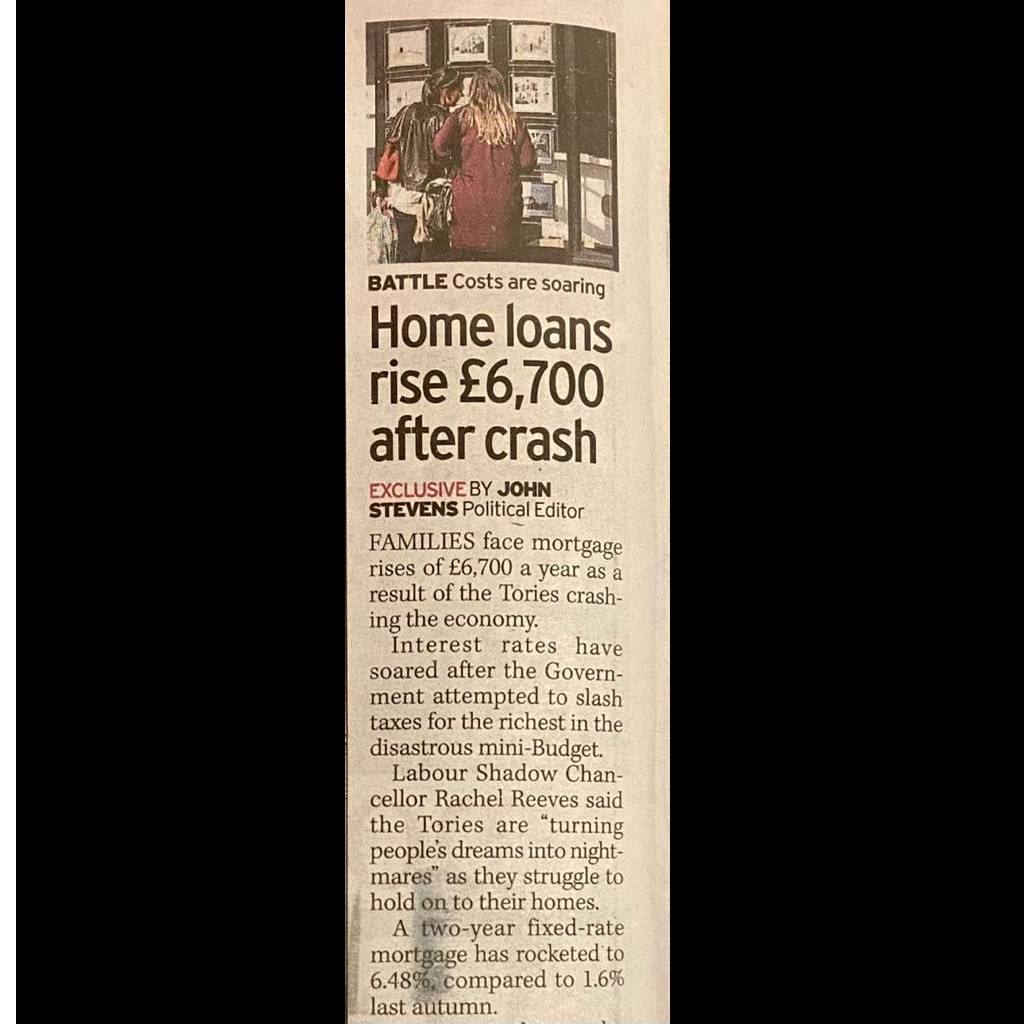 In @DailyMirror this morning: Families across the country are now facing eye-watering mortgage hikes of £6,700 a year. 12 years of Tory failure and economic chaos are turning people's dreams into nightmares. We need stability for our economy and a proper plan for growth.
