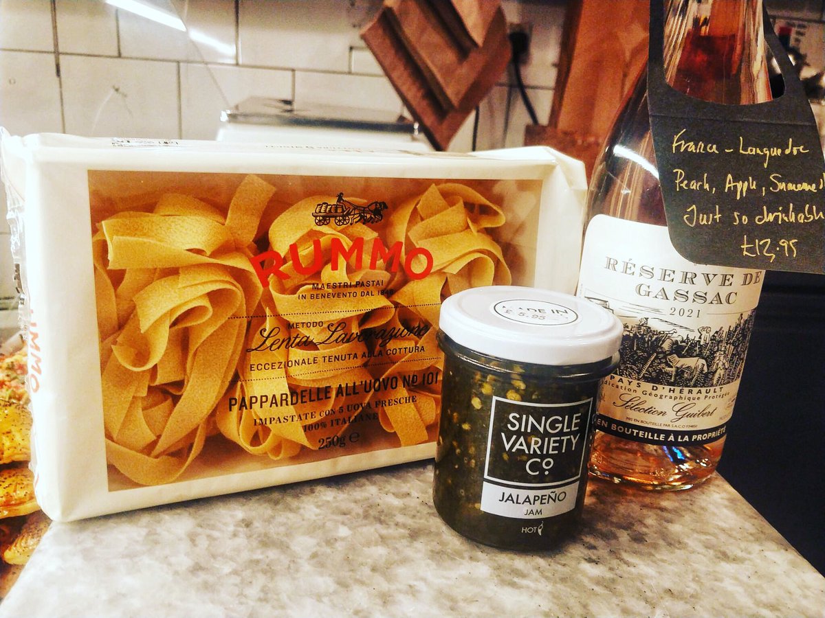 MY FAVE 3
Brilliant chef Marcin (the creator of all the superb food in the counter &amp; the delicious food at events) fave three products in the deli are…
Rummo papardelle all’uovo
<a href="/singlevarietyco/">Single Variety Co</a> jalapeno jam ( it’s HOT!!) 
Reserve de Gassac rose wine 
On <a href="/GoodSixty/">Good Sixty</a> for delivery