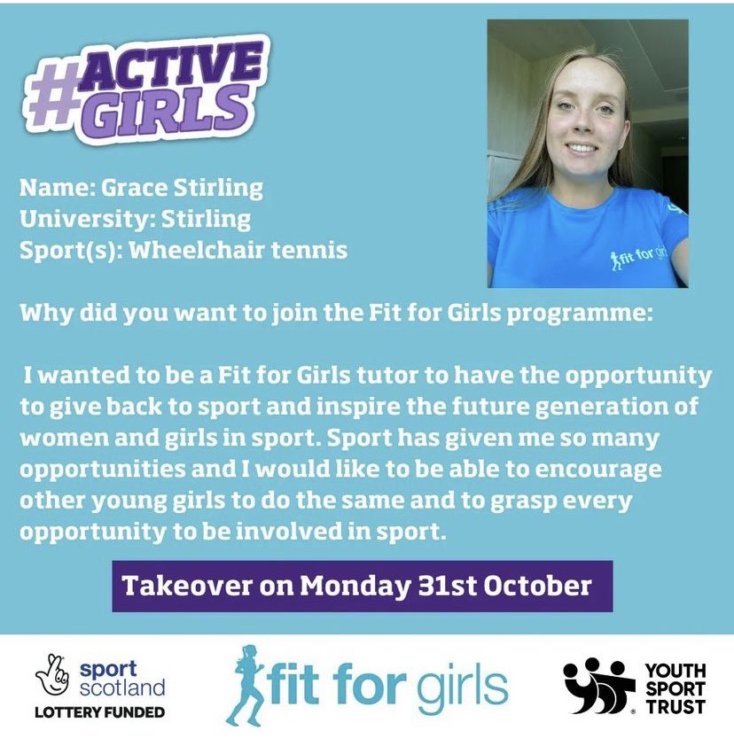 Today I am taking over @sportscotland’s Instagram to conclude the #FitForGirls Takeover and #ActiveGirls Month!

Keep a look out on Instagram throughout the day as I sum up what Fit For Girls is and how you can get involved!