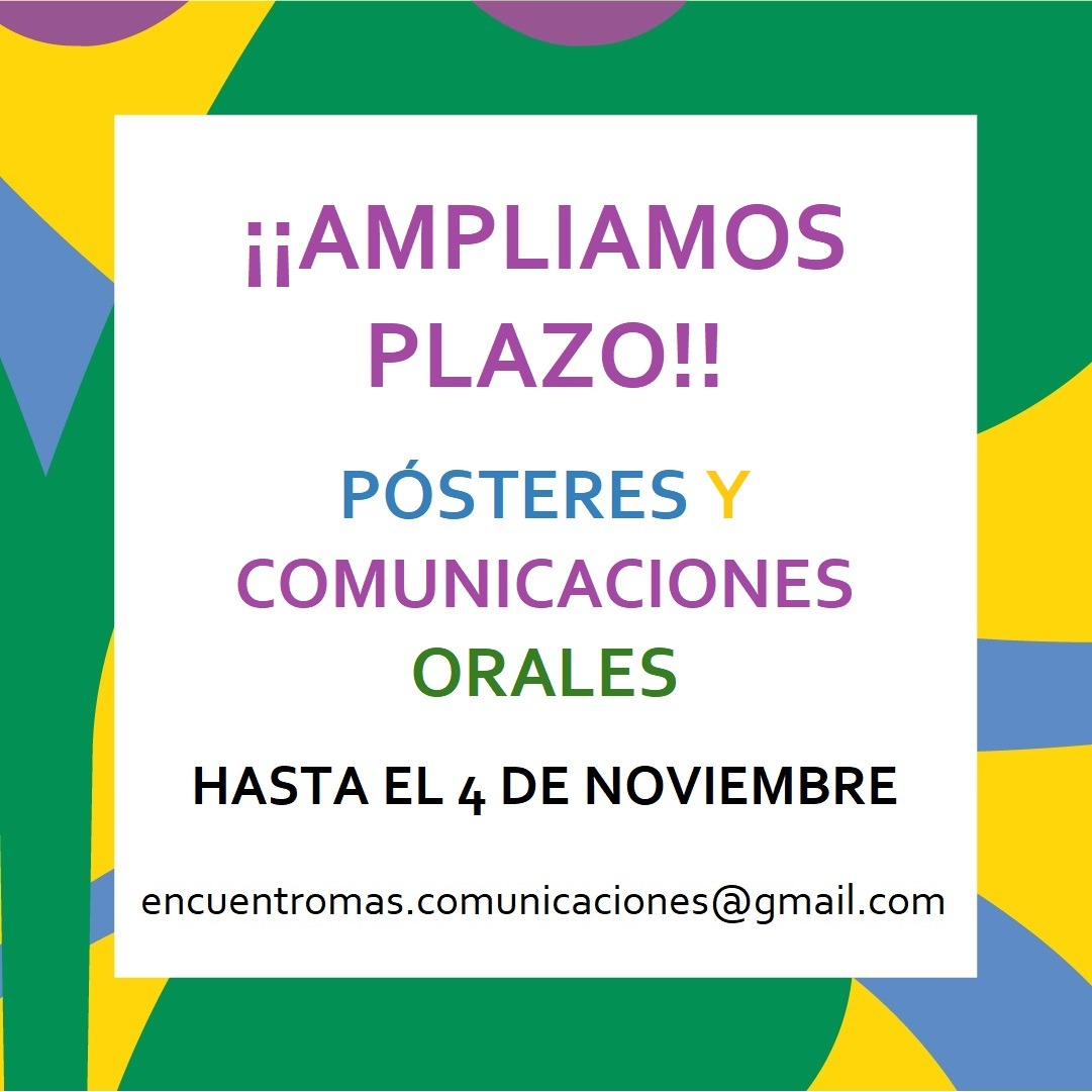 📢¡AMPLIAMOS PLAZO!

Hasta el 4 de noviembre podéis enviar vuestras propuestas para presentar póster o comunicación oral al I Encuentro Nacional de 🏛️Museos, 🎨Arte y 🤲Salud Mental.

📨 encuentromas.comunicaciones@gmail.com

#ArteySalud #museo #arte #SaludMental #ArtInHealth