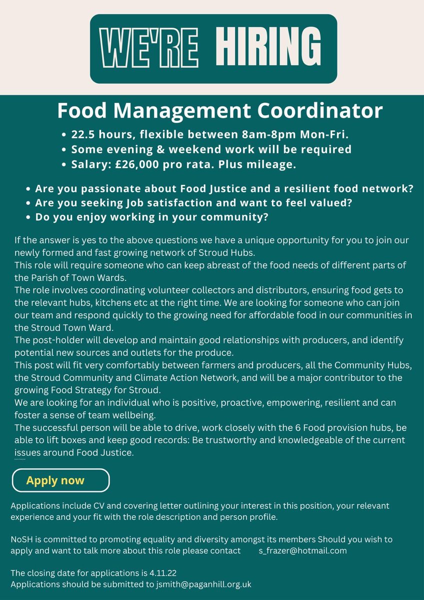 You have until this Friday to apply for this amazing job. #stroud #foodresilience #foodhubs