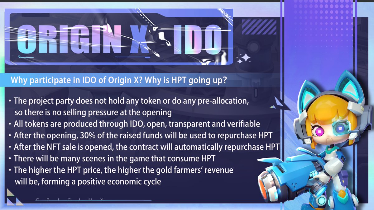 Hello everyone, OriginX IDO coming soon!!!😍😍
It will start in early November and last for 15 days.

💪To participate in IDO
· 0.5 BNB = 150 HPT
· 5 BNB = 1500 HPT + 2 NFT + WL
· 50 BNB = 15000 HPT + 30 NFT + WL + Partner Identification

More IDO details: meta-originx.com/ido