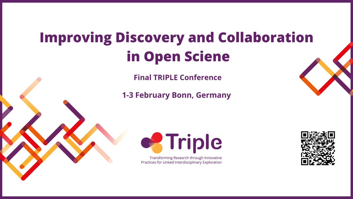 The #TRIPLE-team is happy and proud to announce the Final TRIPLE conference 'Improving #Discovery and #Collaboration in #OpenScience'! Join us from 1-3 February 2023 in Bonn, Germany! Find the Open Call for Papers here: project.gotriple.eu/events/triple-…