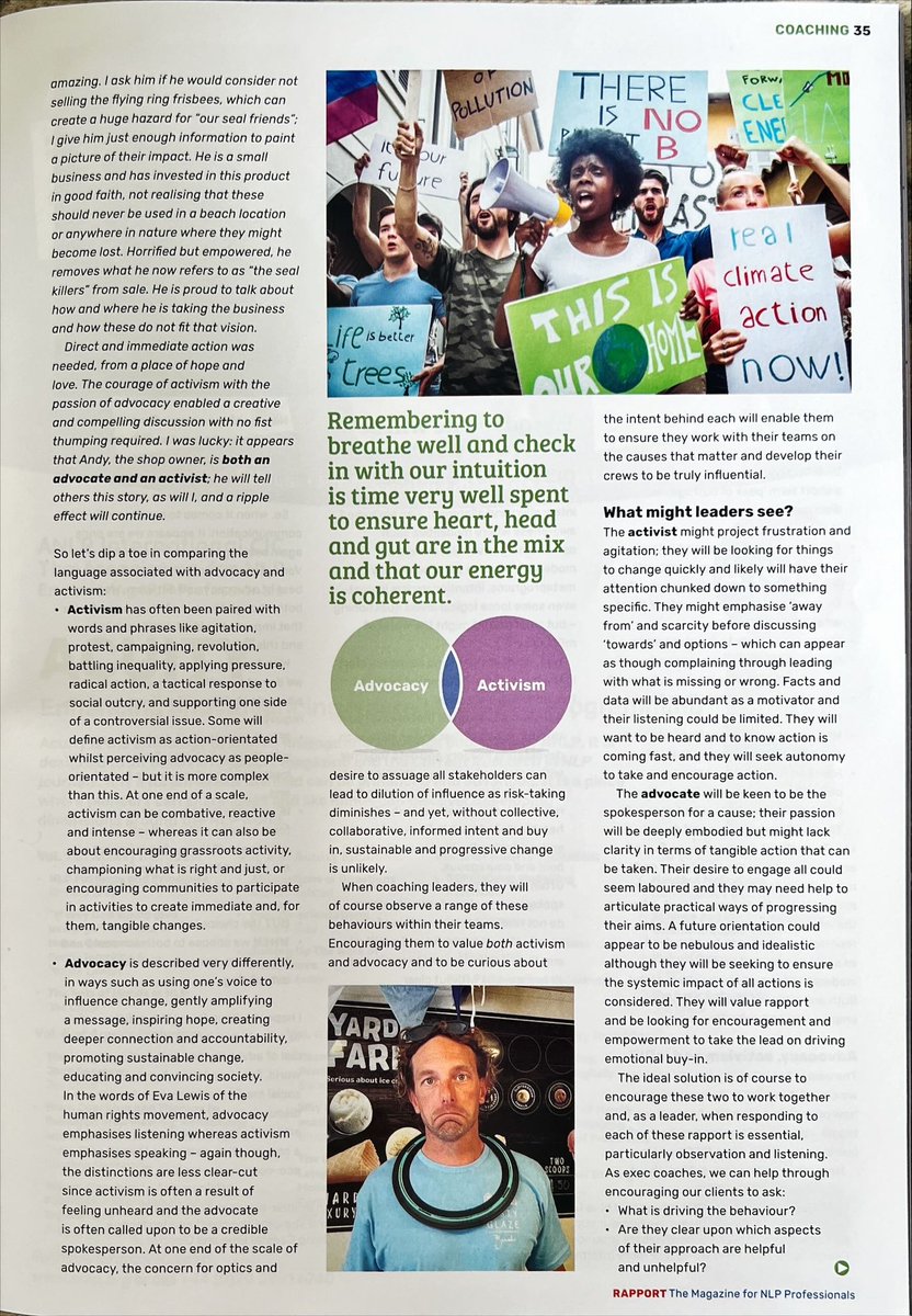 Lizzi_L's tweet image. Talking #Activism and #Advocacy. This article was written primarily for coaches and feature in the current Rapport Mag from @ANLP but as always the topic is more widely relevant.  If you are an NLP pro, join #ANLP for their professional community and vast array of resources.