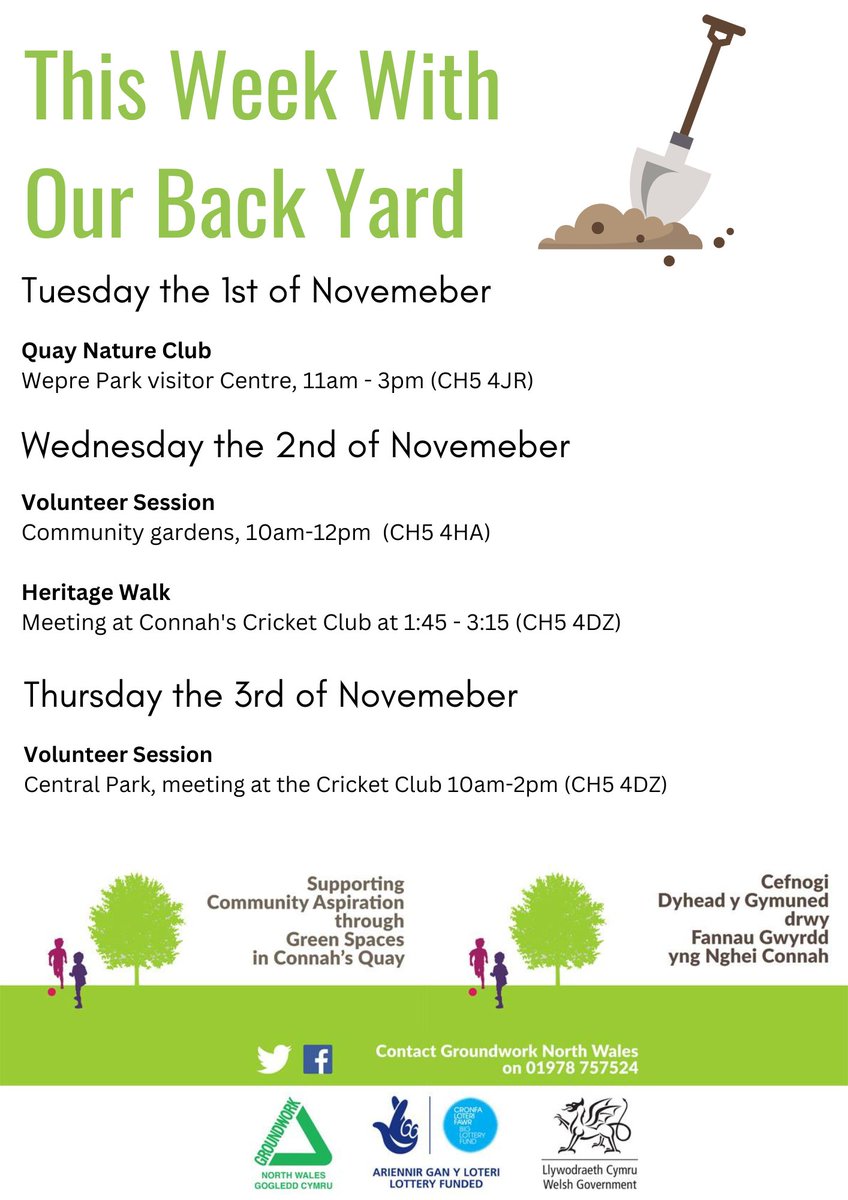 An exciting week ahead!

See the events section of our page or visit bit.ly/2YNlJl2 for more information.

Any queries, please email luisa.citra@groundworknorthwales.org.uk