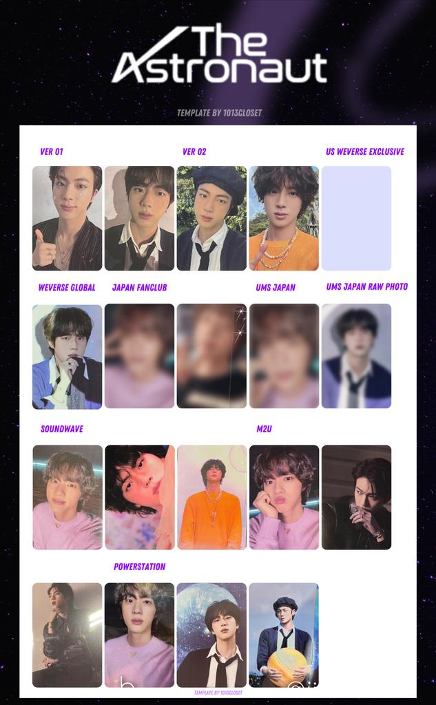 🌷 ꒰ bts jin the astronaut album lucky draw photocards template