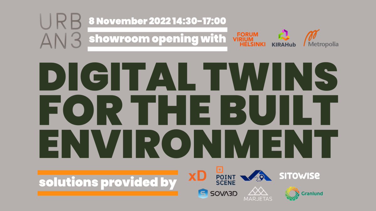 #Urban3 showroom was created to highlight digital solutions for the built environment. November 8th we are launching the #DigitalTwins for the built environment theme together with @ForumVirium & @metropolia - you are warmly welcome to join us kirahub.typeform.com/to/BmouuhWp