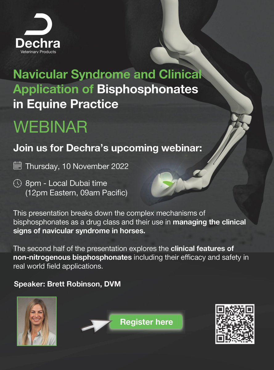 TheVetGroupLLC1's tweet photo. ‼️Calling all Veterinarians and Vet technicians!

Upcoming webinar from Dechra Pharmaceuticals PLC 

🐎"Navicular Syndrome and Clinical Application of Bisphosphonates in Equine Practice"

✔️register here: https://t.co/Pcu4ECgcg7

@Dechra #osphos #webinar #tvg #thevetgroup https://t.co/baX7DSEt3R