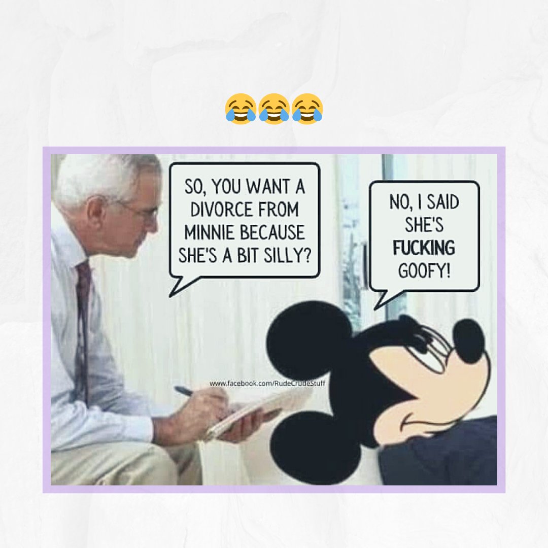 EsqFero's tweet photo. I'm still confused😅

📷: ctto

#MickeyMouse #MinnieMouse #Goofy #Divorce #DivorceJokes #DivorceHumor https://t.co/kZgi6h1ZUX
