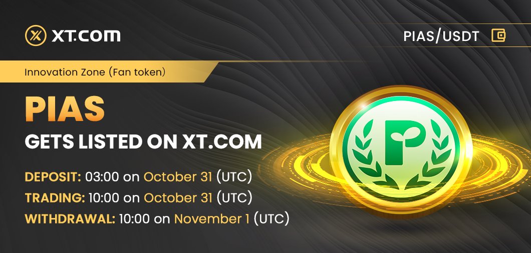 #XTexchange will list @PIASinfo in the Innovation Zone (Fan Token) under PIAS/USDT trading pair. ✅ Deposit: 03:00 on October 31, 2022 (UTC) ✅ Trading: 10:00 on October 31, 2022 (UTC) ✅ Withdrawal: 10:00 on November 01, 2022 (UTC) Details: xtsupport.zendesk.com/hc/en-us/artic…