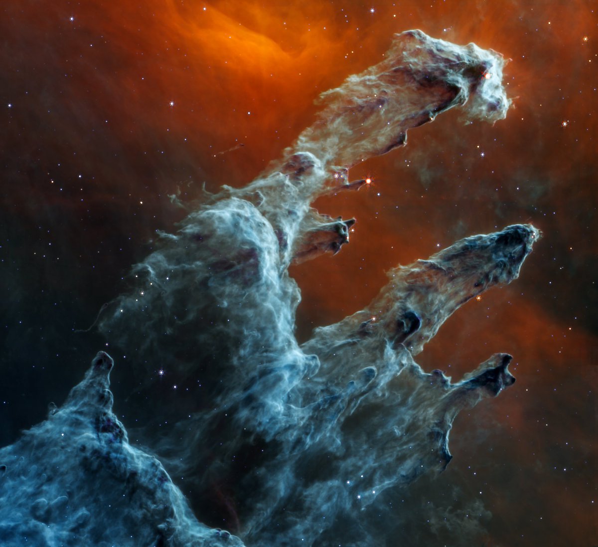 JWST：Pillars of Creation（中赤外）。