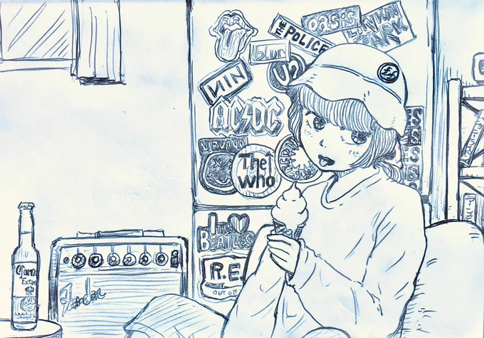90年代ひとり暮らしのイメージでお絵描きしました😊✨✨✨ 