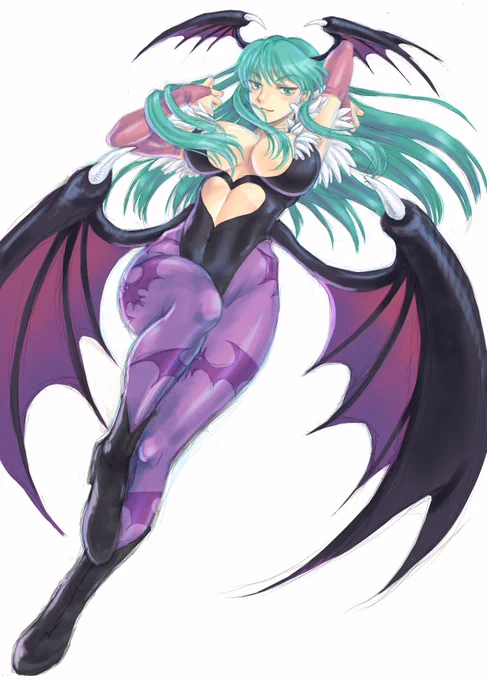 HappyHalloween  お友達の漫画家、みよしあやとセンセに教えて貰った筆をお試ししたくて、急遽ラフ塗りしてみたよ!ヽ(*'∀`)ノ 筆、スッゴい塗りやすかった  #モリガン・アーンスランド #モリガン #ヴァンパイア