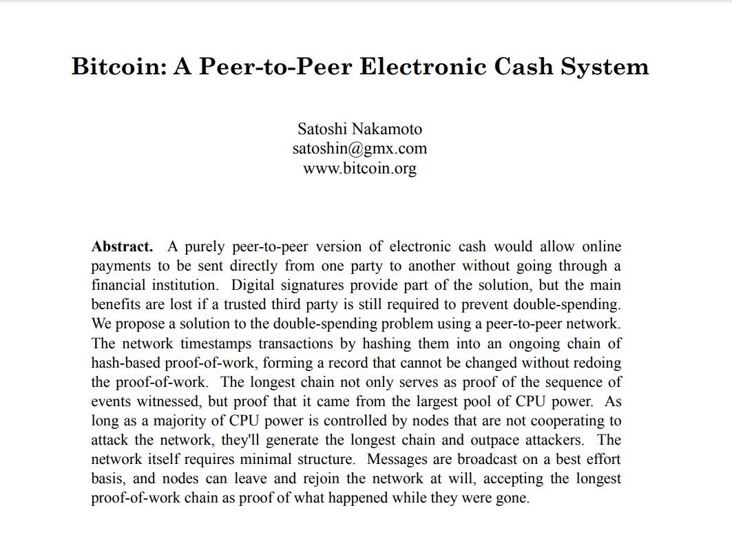 firstvipCrypto's tweet photo. 中本聪（Satoshi Nakamoto）
2008-10-31《比特币：一种点对点的电子现金系统》 https://t.co/Ic3mnhbJeg 

一晃 #BTC 白皮书距今已 14 周年了 https://t.co/s49vnZLVAR