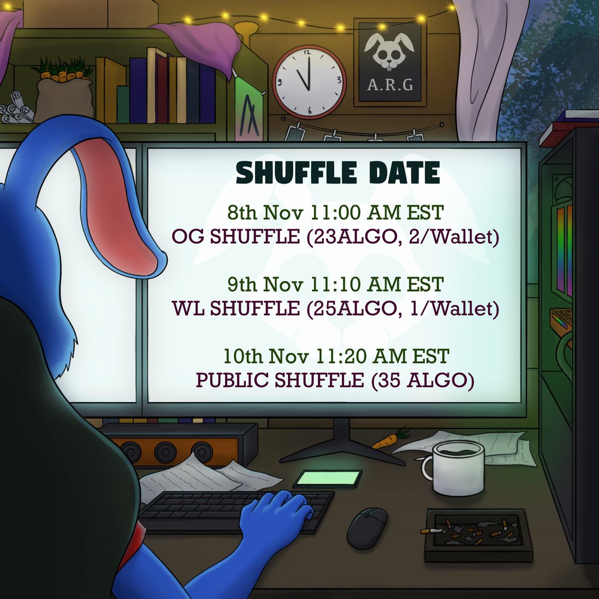 AddictRabbit_G's tweet image. Good morning #algofam
We will announce our Shuffle Dates! And this week we will spread WL on discord and twitter! Are you ready to be addict? 🐰
#Algorand #ALGO #AlgorandNFTs #AlgorandNFT #AlgoNFTs #AlgoNFT #algofifa