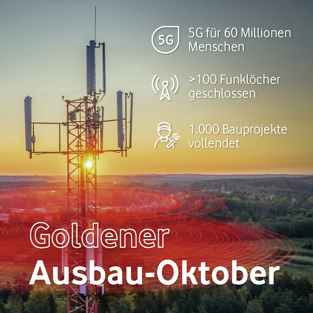 Schön war's mit Dir, goldener #Oktober - vor allem in Sachen #Mobilfunk. 🍂 Denn: Wir haben unser #5G-Ausbauziel für 2022 schon jetzt erreicht. 5G ist für über 6⃣0⃣ Mio. Menschen verfügbar! 😇 Aber auch sonst waren wir fleißig in den letzten Wochen. 👇 vod.af/mvwoav