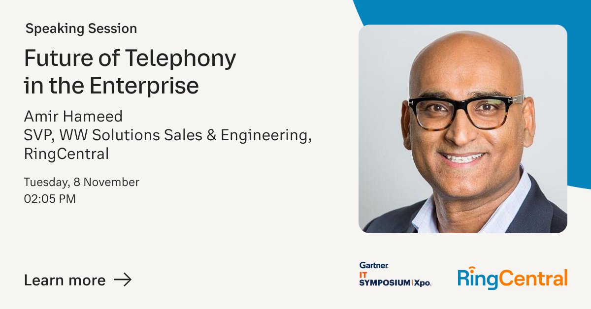 RingCentral's tweet photo. A recent RingCentral study revealed that most employees prefer voice calls for business. Join @amirhameed at #GartnerSYM Barcelona as he looks at how #telephony has evolved and the innovations that will take us into the future. More info: https://t.co/YHWY2ugaOQ. https://t.co/mRfqqY7Dkh