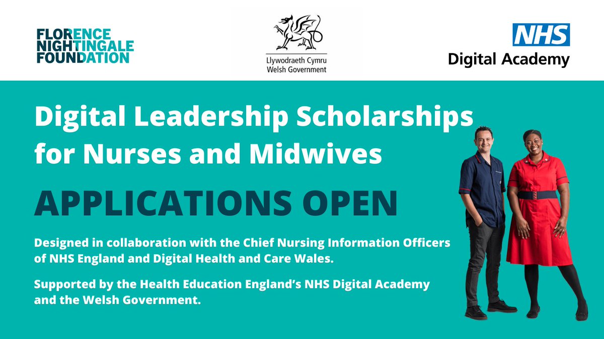 FNightingaleF's tweet photo. 📢Digital Scholarships for Nurses and Midwives📢

The digital programme, supported by Health Education England’s @NHSDigAcademy and @WelshGovernment is open for applications!

Find out more and apply here https://t.co/UELFbTSwn9.
📅The deadline for applications is 2 December. https://t.co/XGwBvs6rBM
