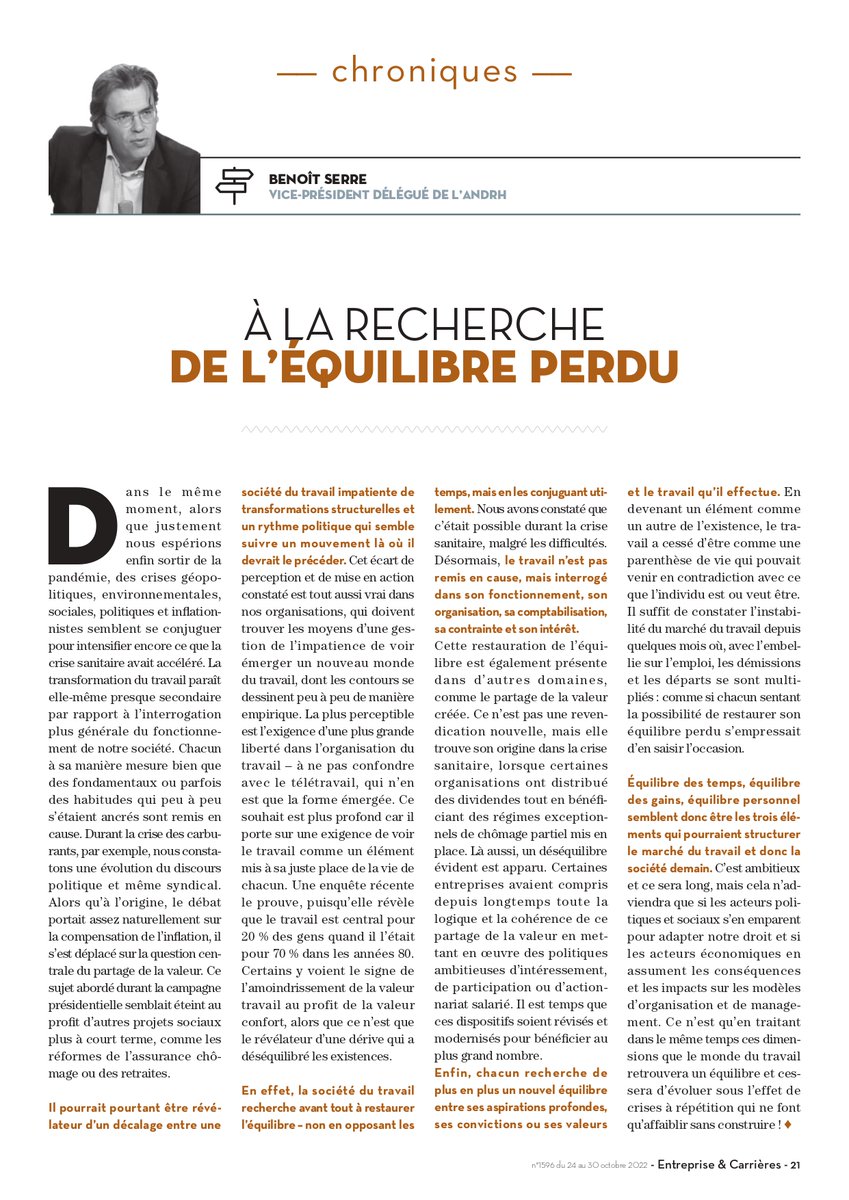 ANDRH_Officiel's tweet photo. 🎙 "La société du #travail recherche à restaurer l’équilibre, non en opposant les temps mais en les conjuguant utilement. Le travail n’est pas remis en cause mais interrogé dans son fonctionnement, son organisation, sa contrainte, son intérêt." Benoit Serre
#drh #transforh #rh https://t.co/XakVNVwIzA