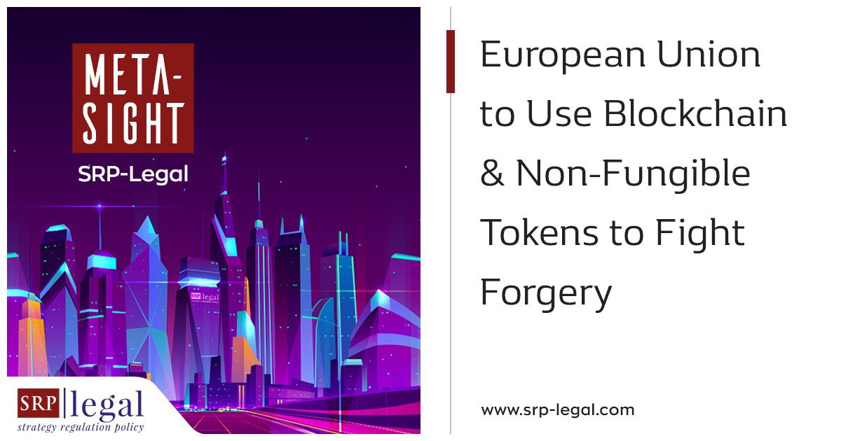 SRPLegal's tweet photo. European Union to Use Blockchain &amp; Non-Fungible Tokens to Fight Forgery.

For more information: https://t.co/arijUsVRkQ 

#SRPLegal #SRPGundem #MetaSight #SRPAgenda #Bulletin #EuropeanUnion #Blockchain #NFT #Property https://t.co/7nnHjh7wmI
